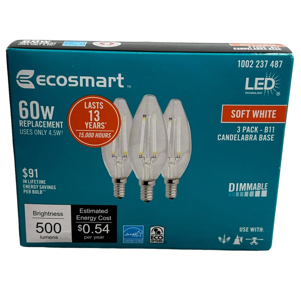 NWOT. Replacement lightbulbs. Candelabra base. Dimmable. 60 watt.